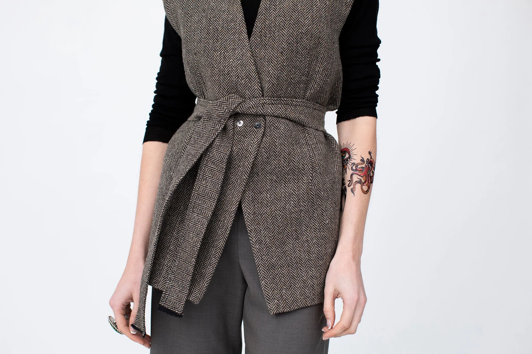 Clayo Gilet in Magee’s Donegal herringbone 100% lambs wool