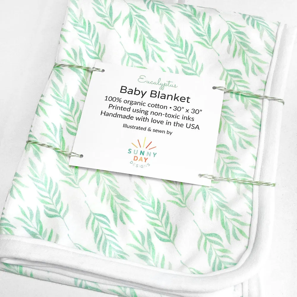 Eucalyptus Leaves Baby Receiving Blanket - Organic Cotton