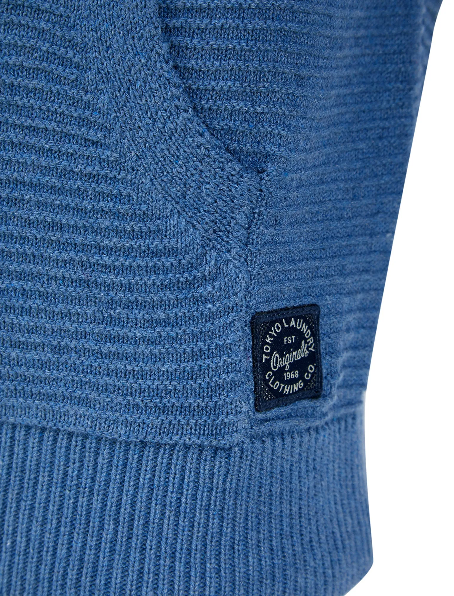 Tous Cotton Rich Textured Knit Pullover Hoodie in Denim Marl - Tokyo Laundry